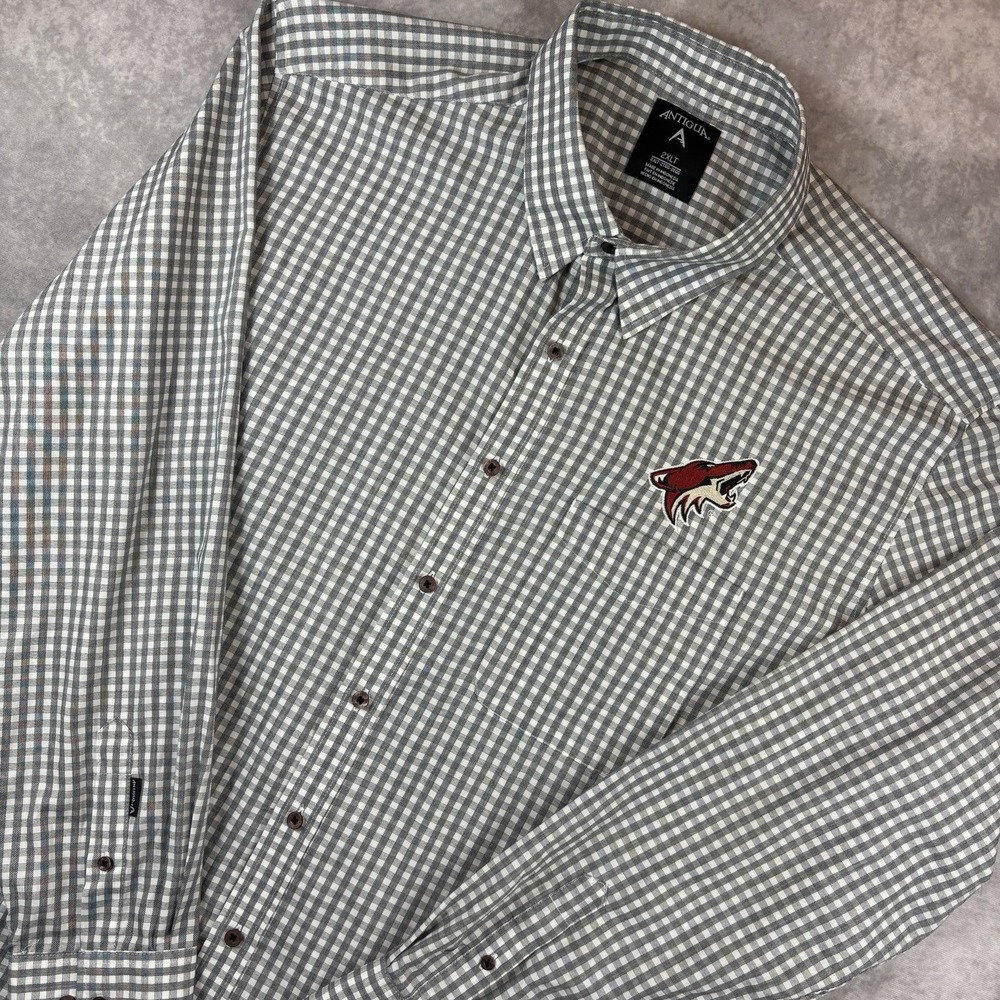 Arizona Coyotes Button Down Shirt Mens 2XLT Tall White Check Preppy‎ NHL